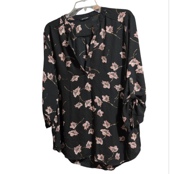 Eclipse blouse in black sheer fabric, featuring 3/4 button-up sleeves, a floral - Picture 1 of 8